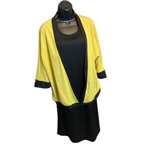 Vintage Chapter Two 2 piece Black Tank Dress Yellow Jacket Set Sz XL